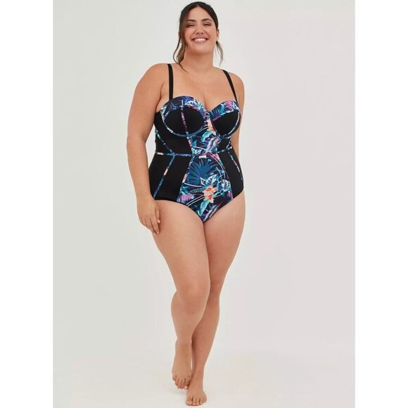Torrid Other - Torrid Dreamy Tropical Slim Fix Underwire Piping One Piece Swimsuit Size 3 DD/F